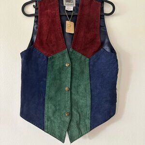 Vintage Colorblock Genuine Suede Vest